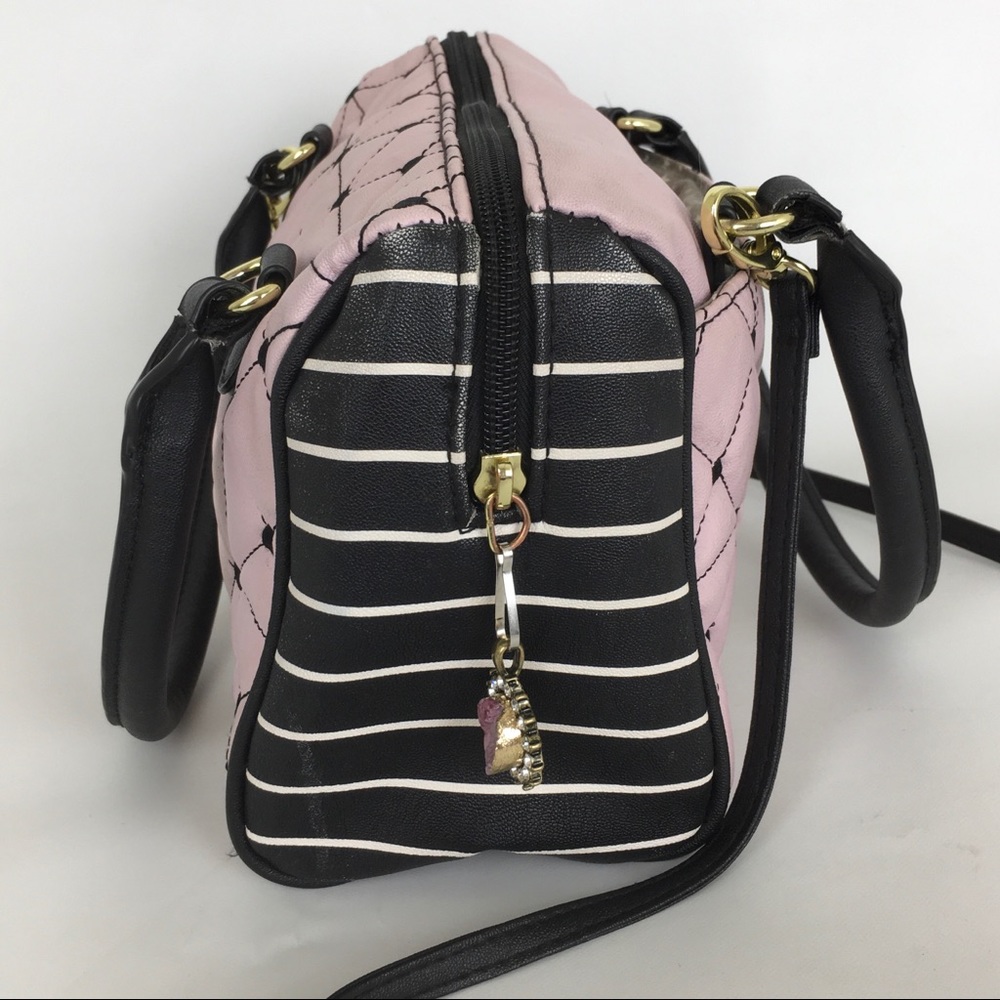 Betsey Johnson Small Satchel Crossbody Bag Pink Quilt… Gem